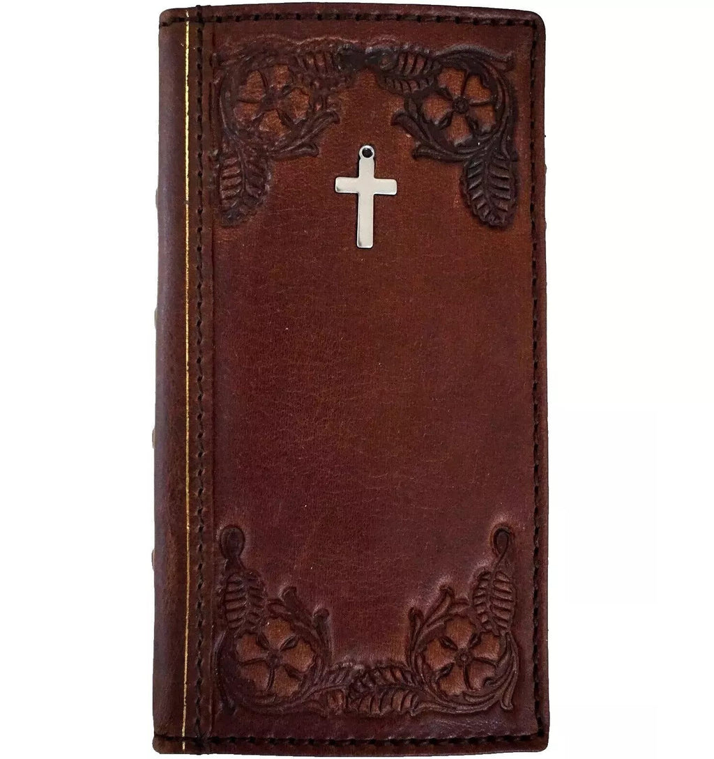 Handmade Leather Galaxy Z Fold Wallet Case: Jesus Cross Art Design