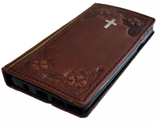 Handmade Leather Wallet Book Case for Vivo X Fold 3 Pro: Jesus Cross Art