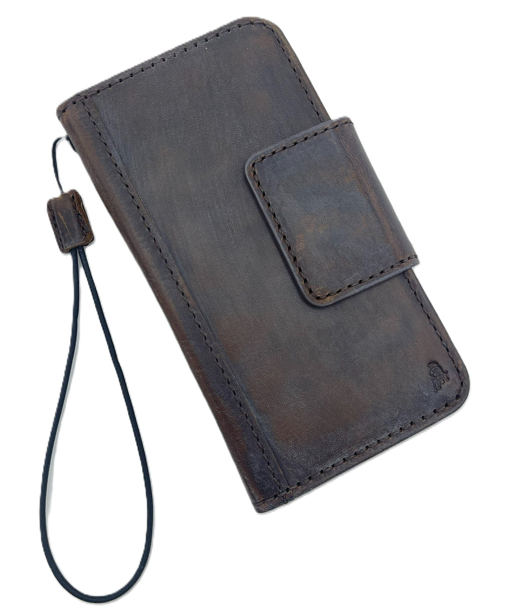 Handmade Vintage Leather iPhone Case: Book Style, Gray Blue