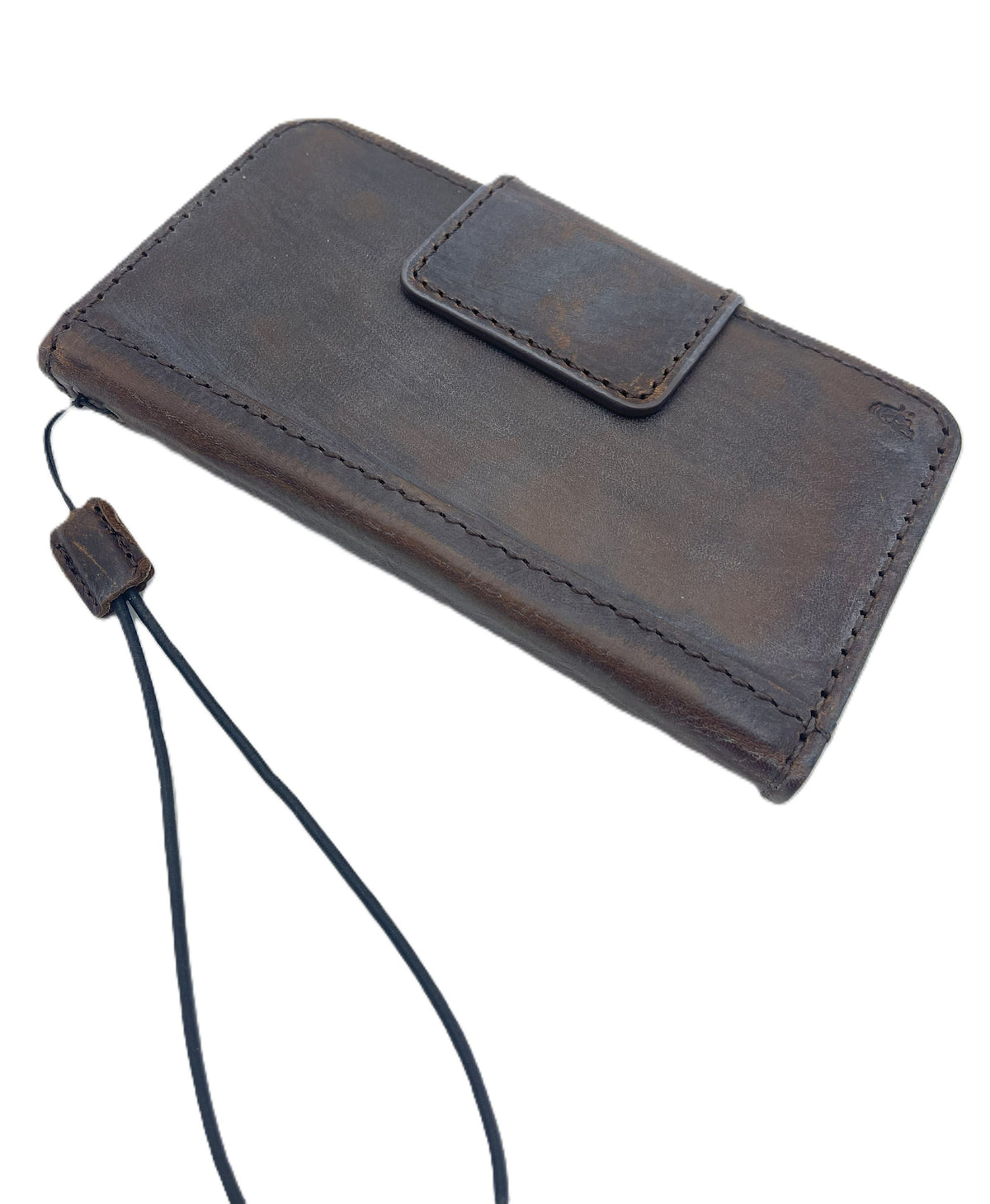 Handmade Vintage Leather iPhone Case: Book Style, Gray Blue
