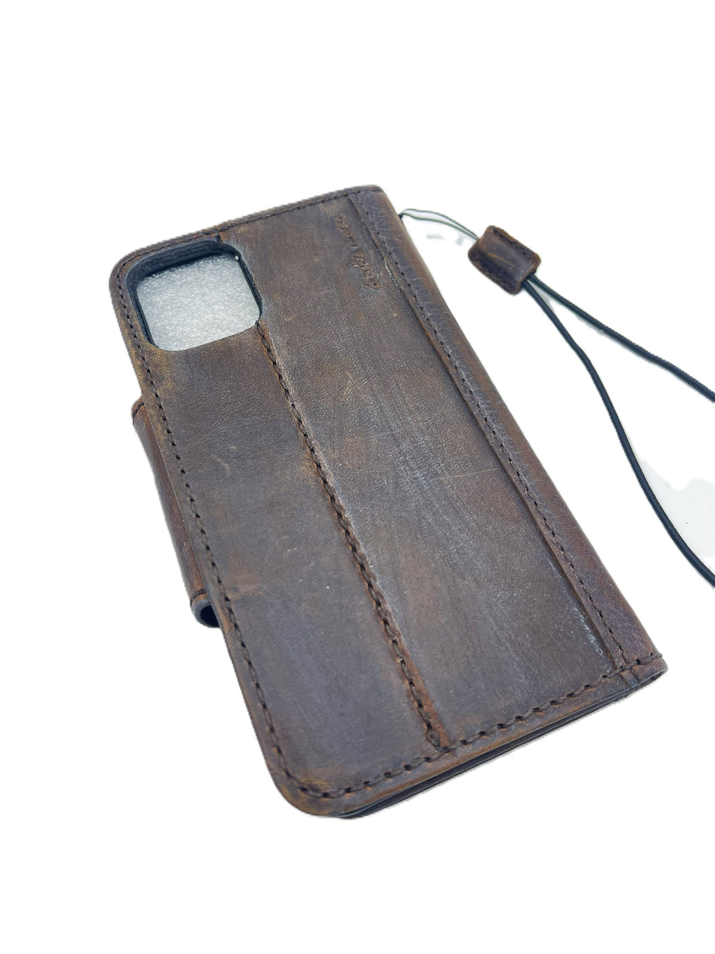 Handmade Vintage Leather iPhone Case: Book Style, Gray Blue