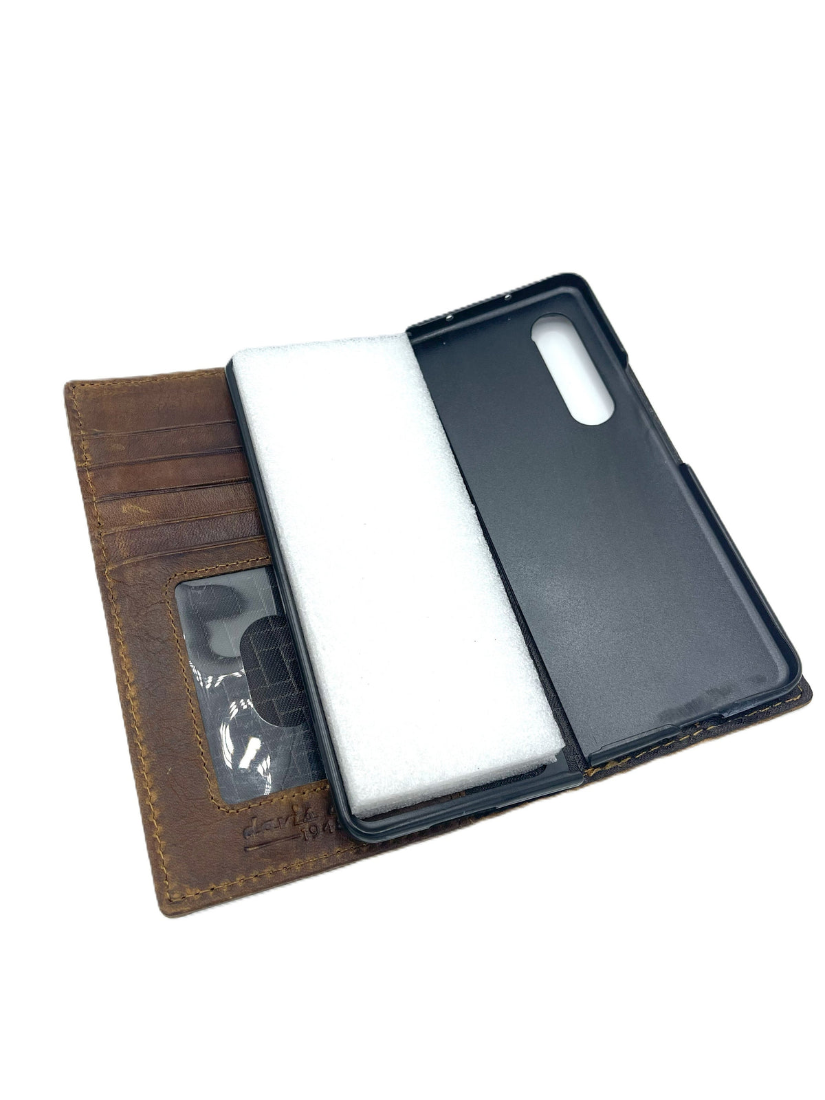 Handmade Leather Galaxy Z Fold Wallet Case: Art Cross Design