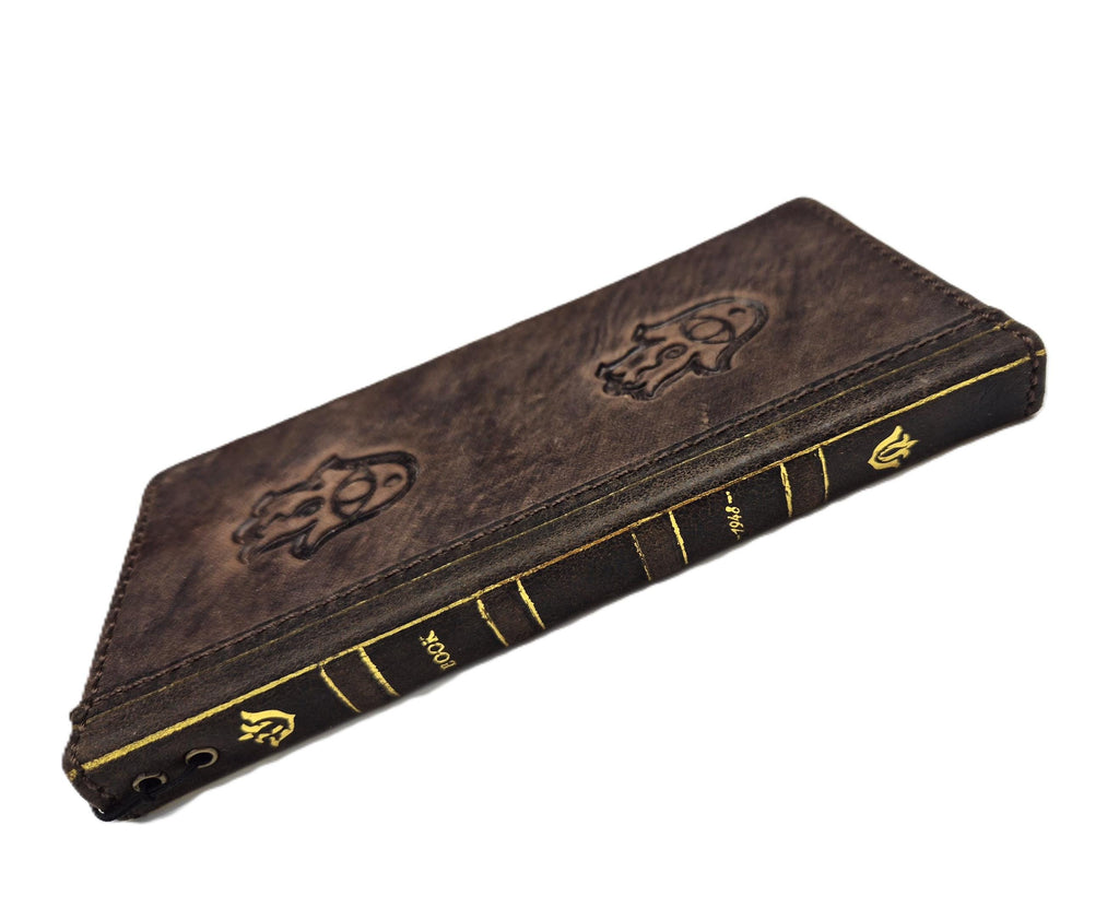 Genuine Leather Google Pixel Wallet Case: Vintage Hamsa Art Design