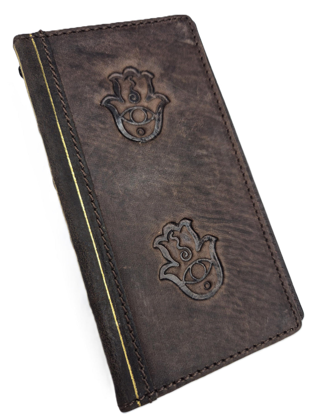 Handmade Leather Galaxy Phone Wallet Case: Hamsa Art Cover