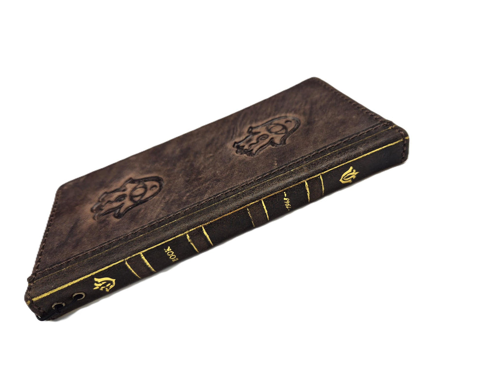 Handmade Leather iPhone Wallet Case with Hamsa Design