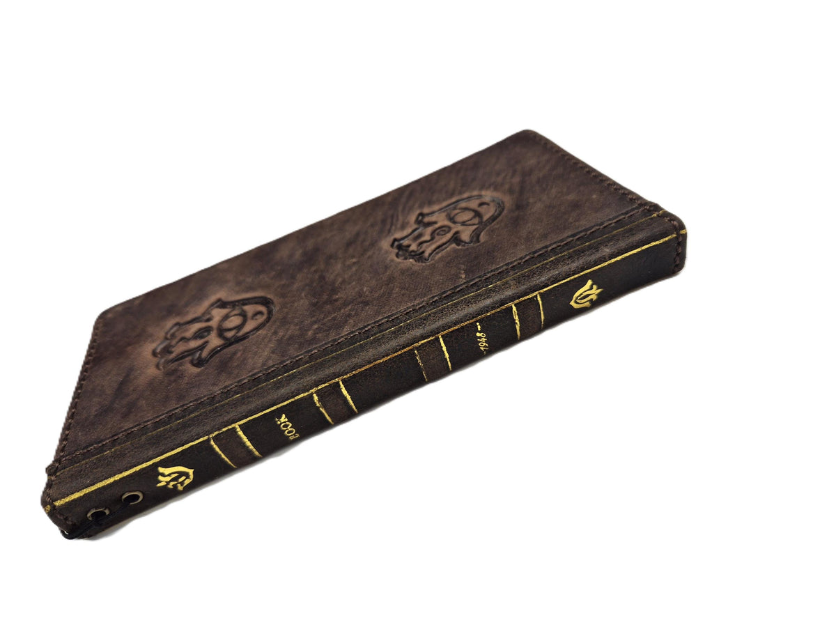 Handmade Leather iPhone Wallet Case with Hamsa Design