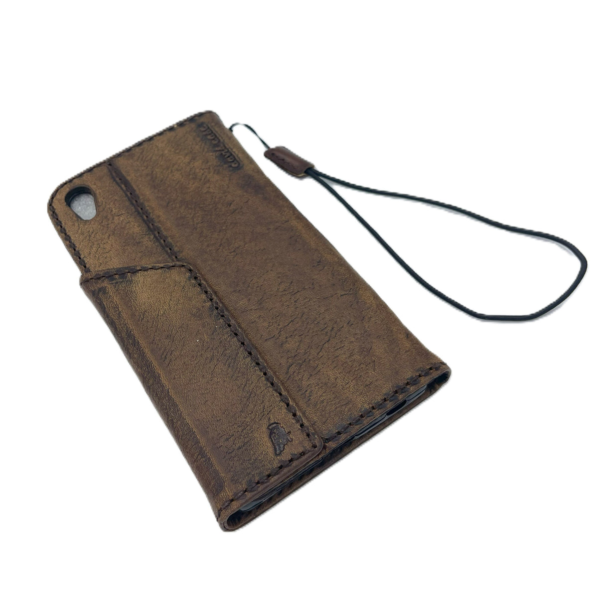 Genuine Leather iPhone Wallet Case: Horse Stamping, Vintage Book Style