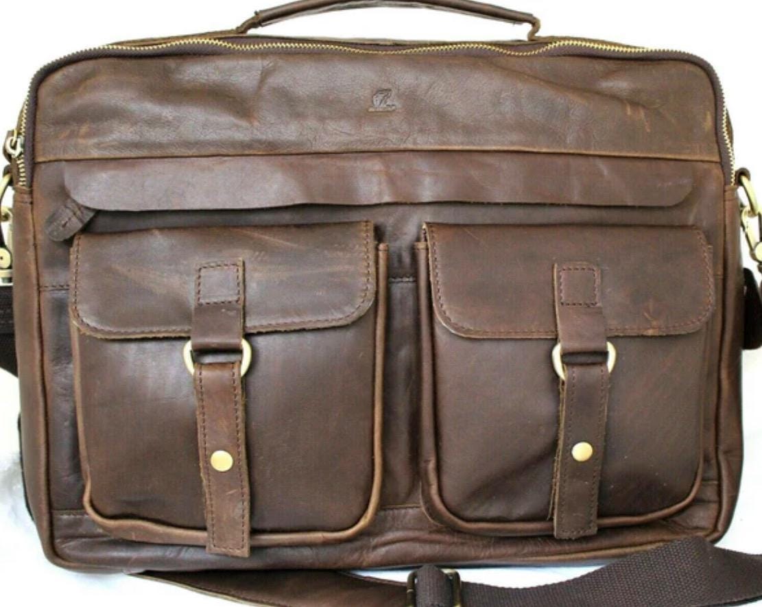 Genuine handmade leather shoulder bag Busniess Man Laptop Brown Classics Luxury Design Davidov Art
