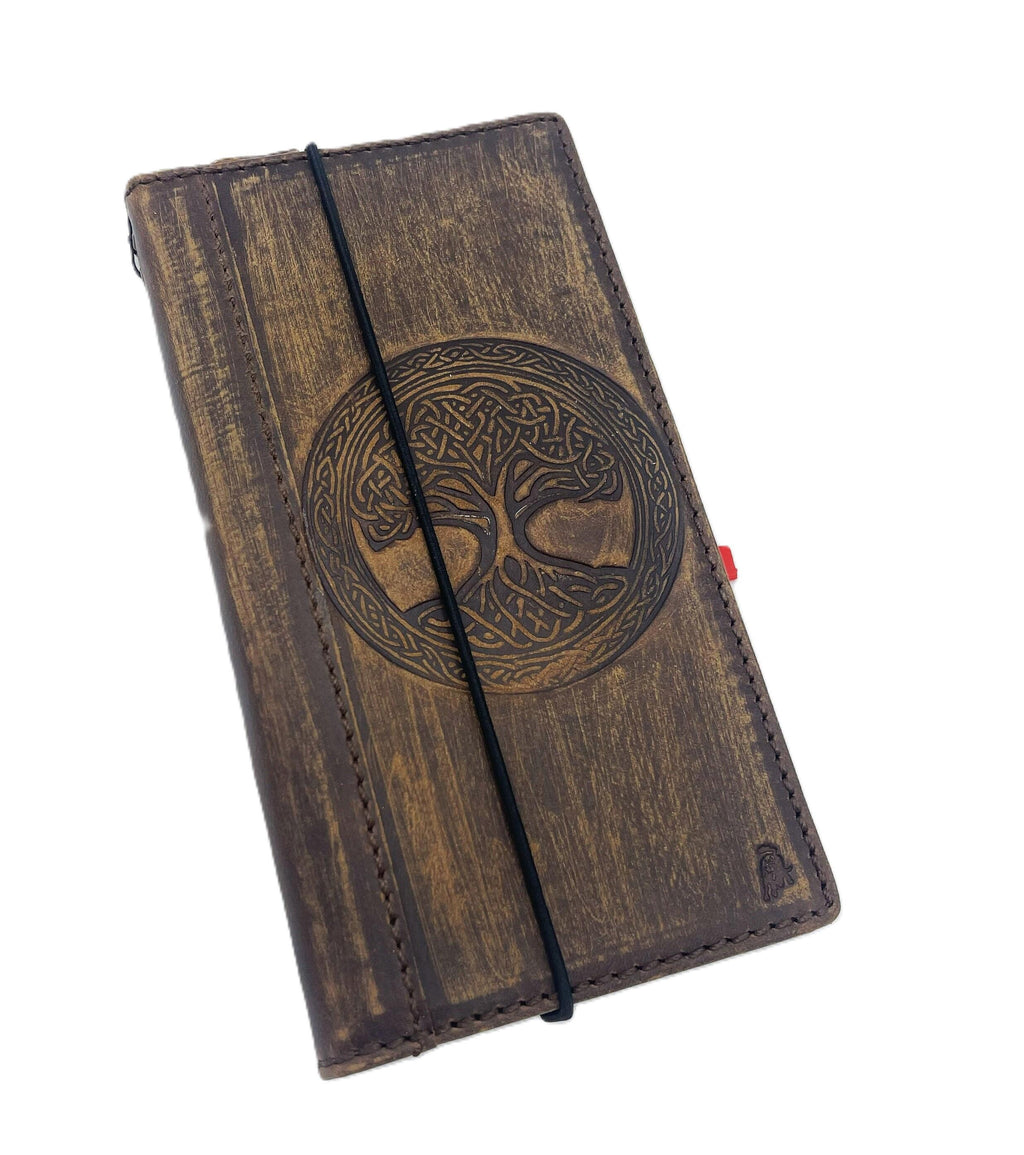 Vintage Leather Google Pixel Wallet Case: Tree of Life Design