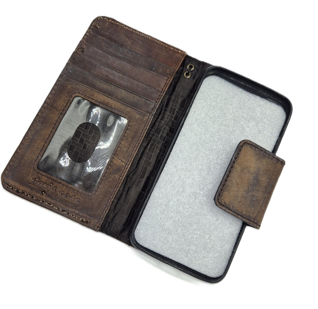 Vintage Leather iPhone Wallet Case: Book Style, Card Slots