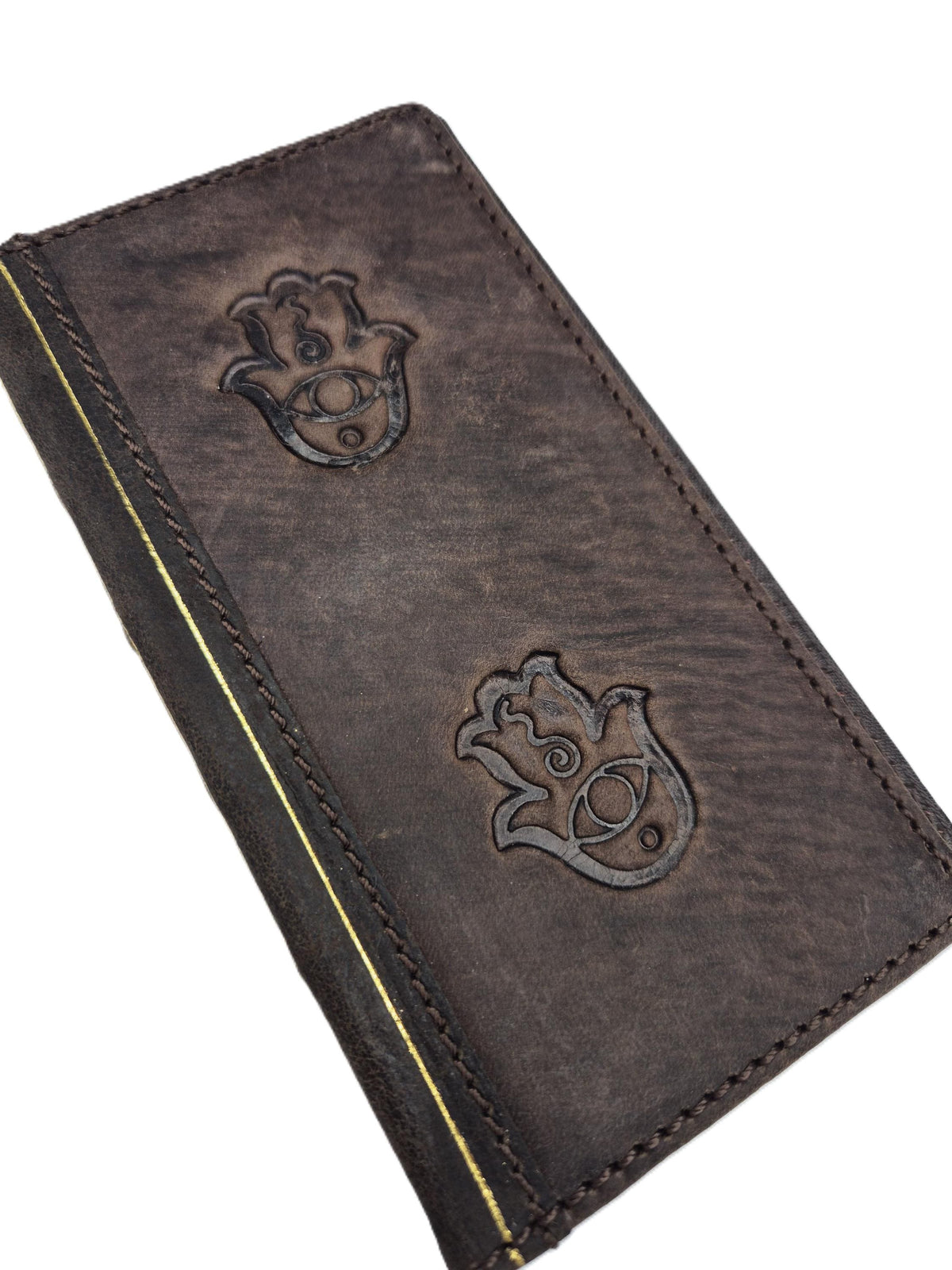 Handmade Leather Galaxy Phone Wallet Case: Hamsa Art Cover