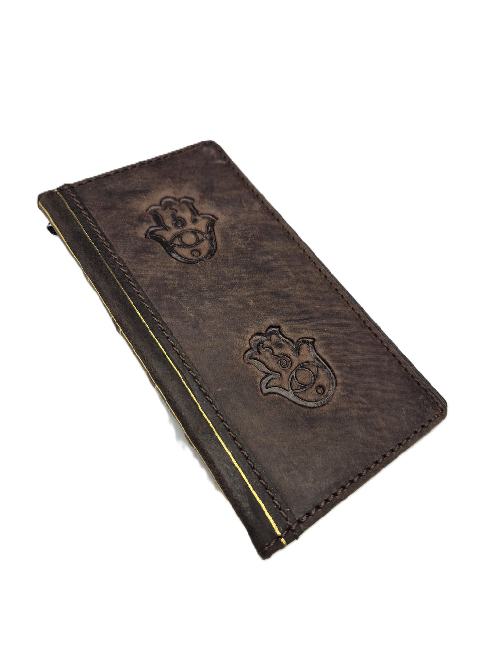 Handmade Leather iPhone Wallet Case with Hamsa Design