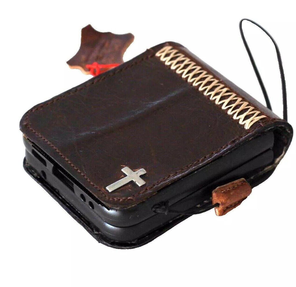 Handmade Leather Galaxy Z Flip Wallet Case: Zigzag Stitch