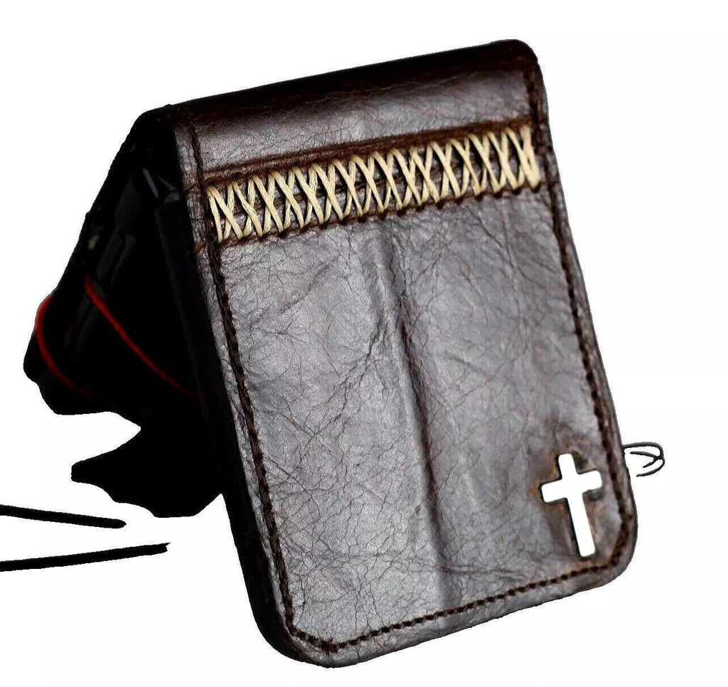 Handmade Leather Galaxy Z Flip Wallet Case: Zigzag Stitch