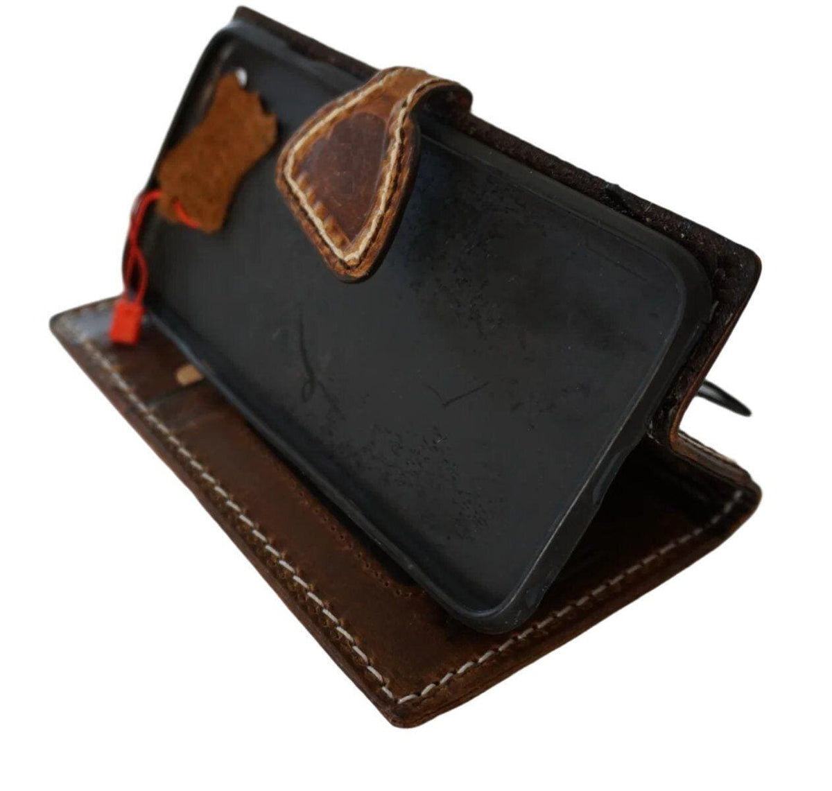 Hand Sewn Leather Wallet Case: Galaxy S22/S23/S24 Ultra, Note, A53/A55