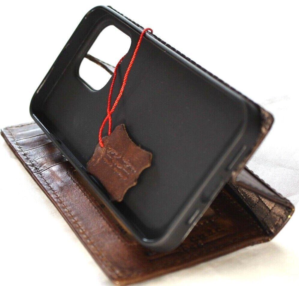 Vintage Leather iPhone Wallet Case: Floral Embossed Book Cover