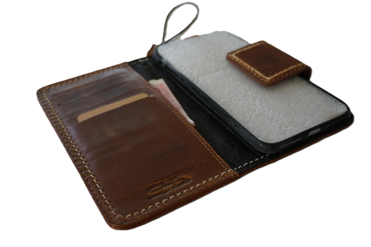 Genuine Leather fo OnePlus Open cover Wallet Handmade Wireless Luxury Hand sewing
