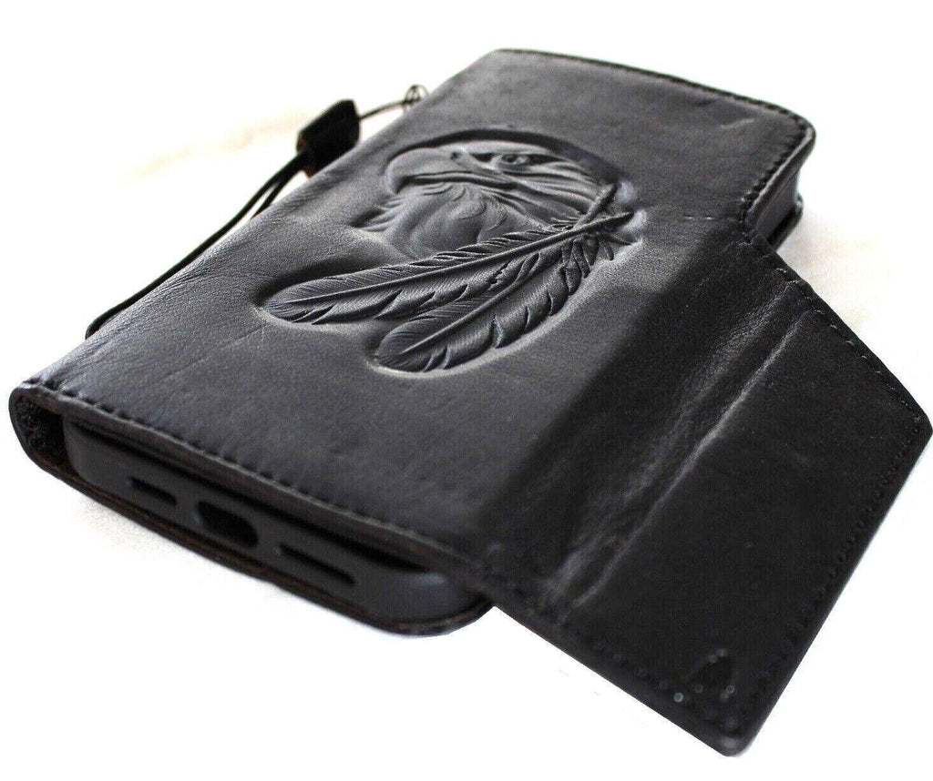 Handmade Leather iPhone Wallet Case: Vintage Eagle Art Design