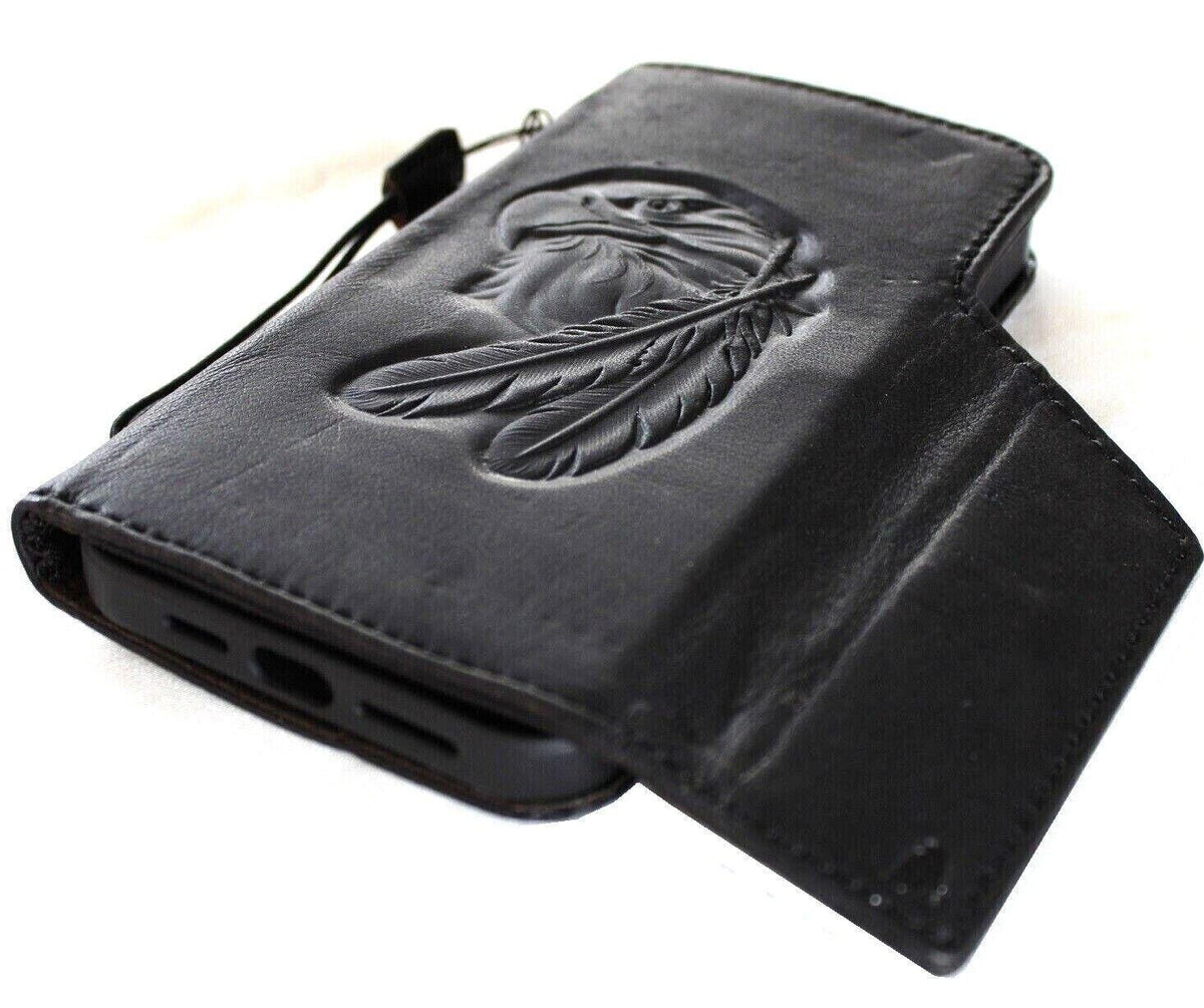Handmade Leather iPhone Wallet Case: Vintage Eagle Art Design