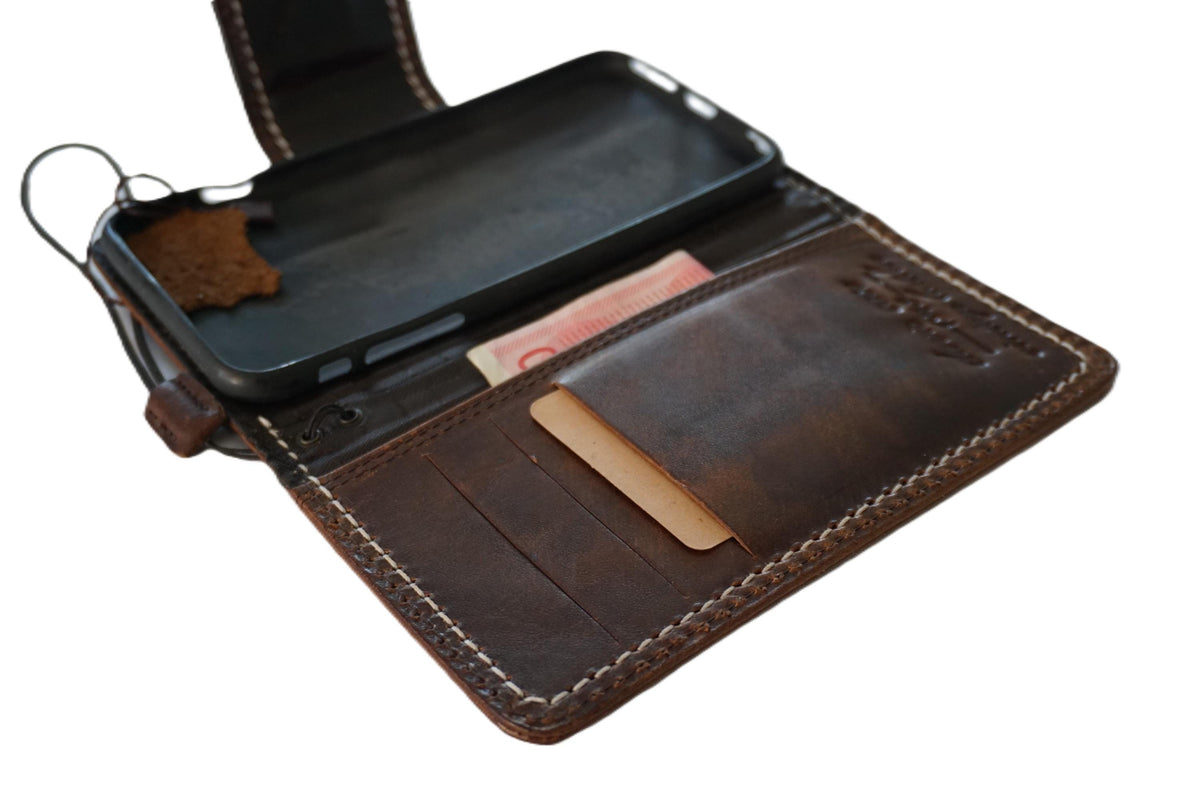 Handmade Leather Wallet Case for Google Pixel: Vintage Card Slots