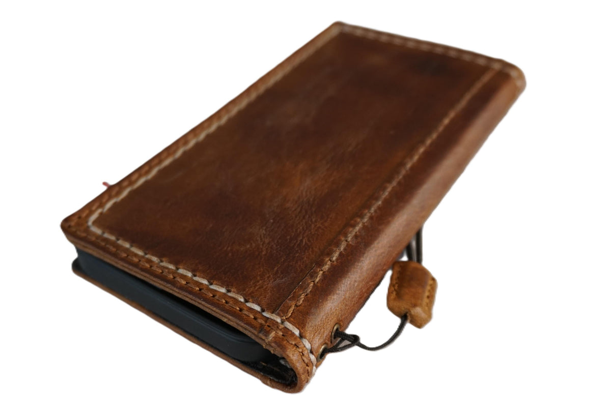 Hand Sewn Leather Wallet Case for Galaxy S22 S23 S24 Ultra
