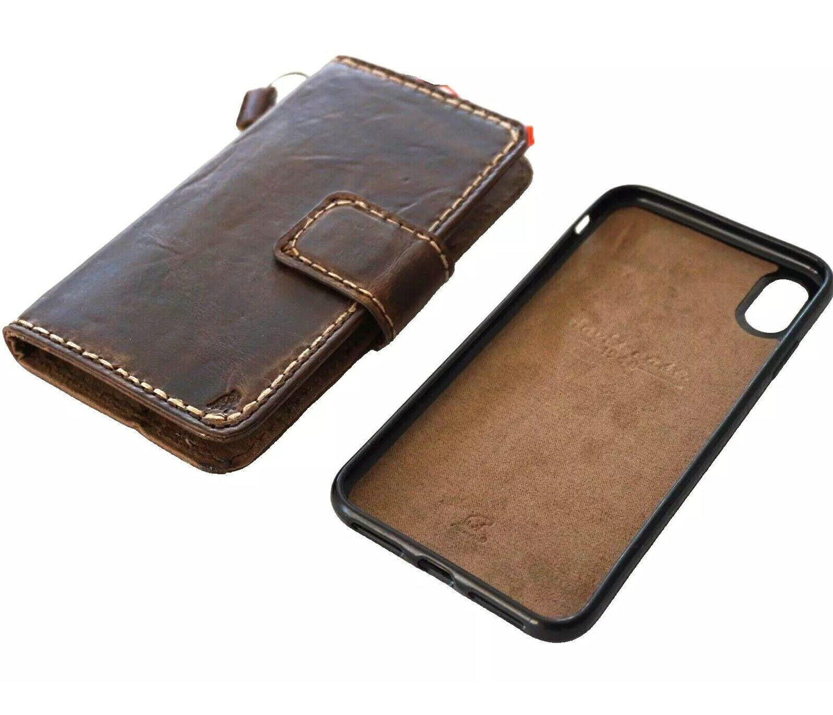 Handmade Leather iPhone Wallet Case: Vintage Book Design