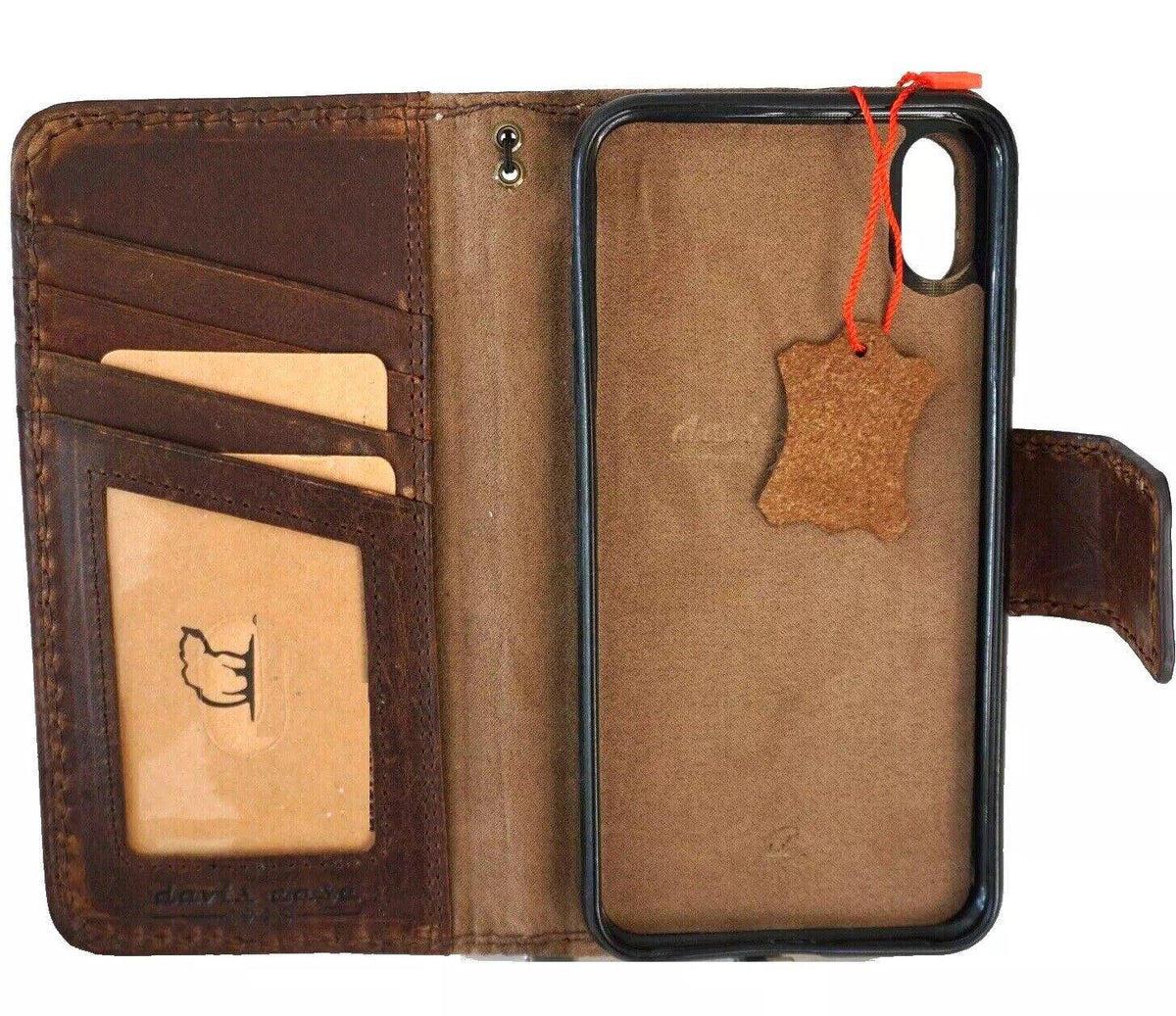 Handmade Leather iPhone Wallet Case: Vintage Book Design