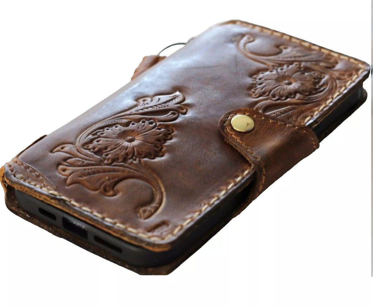 Handmade Leather Wallet Case for Google Pixel: Vintage Floral Cover