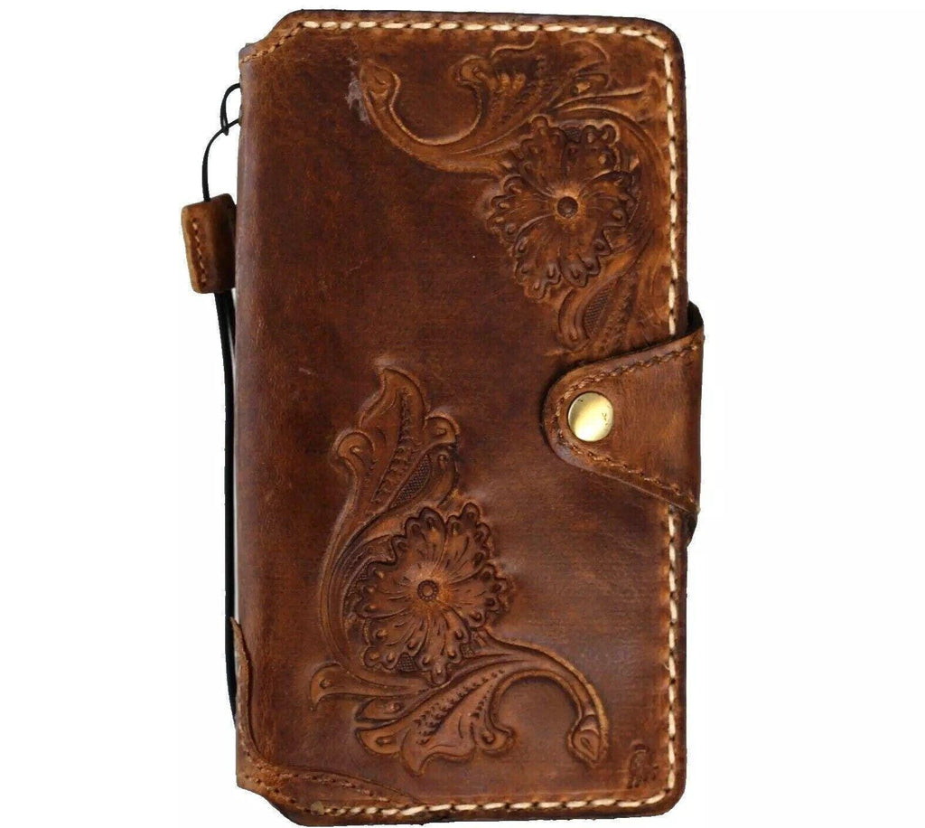 Handmade Leather Galaxy Phone Case: Floral Tooled Wallet with Card Slots