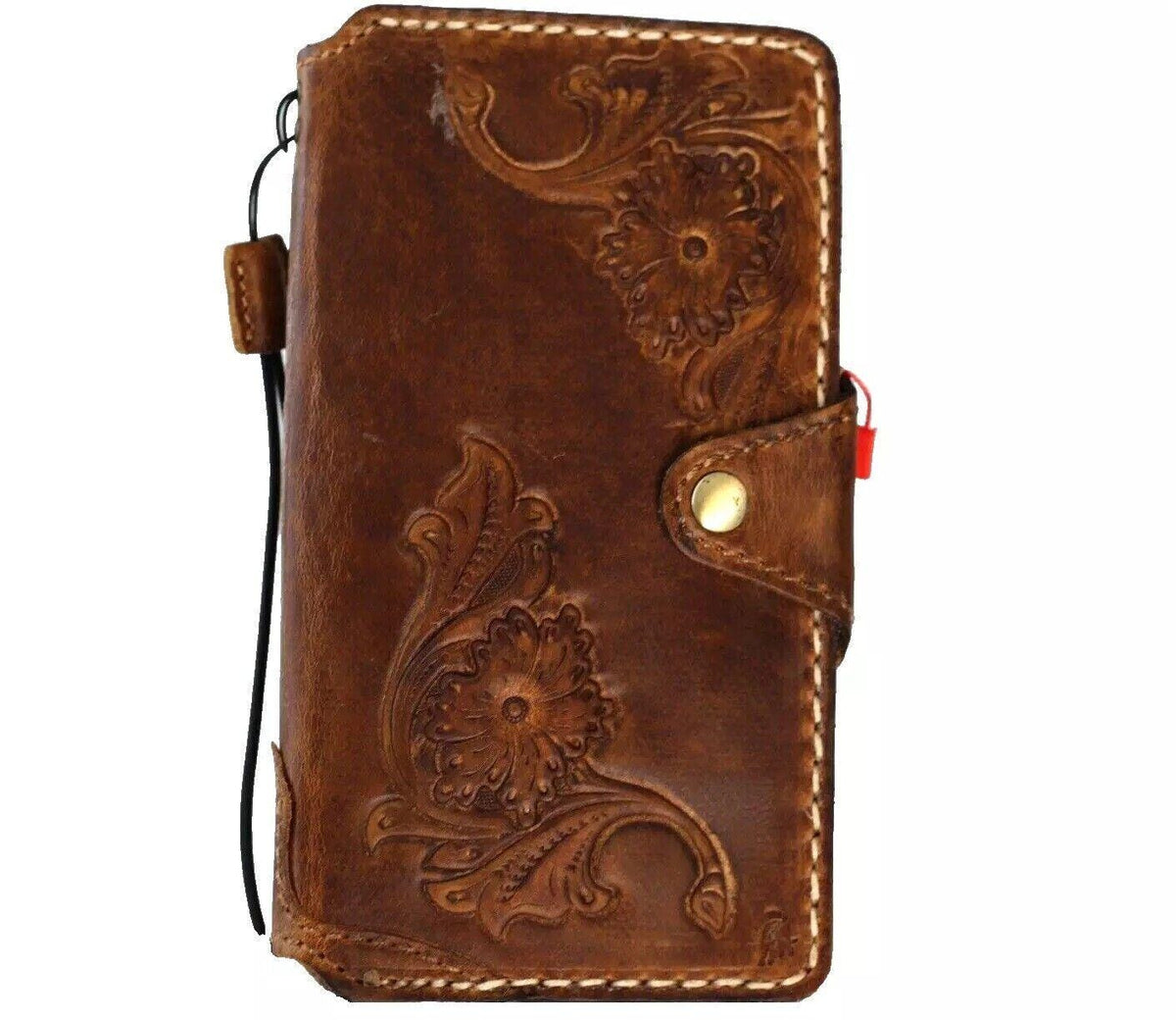 Handmade Leather Galaxy Phone Case: Floral Tooled Wallet with Card Slots