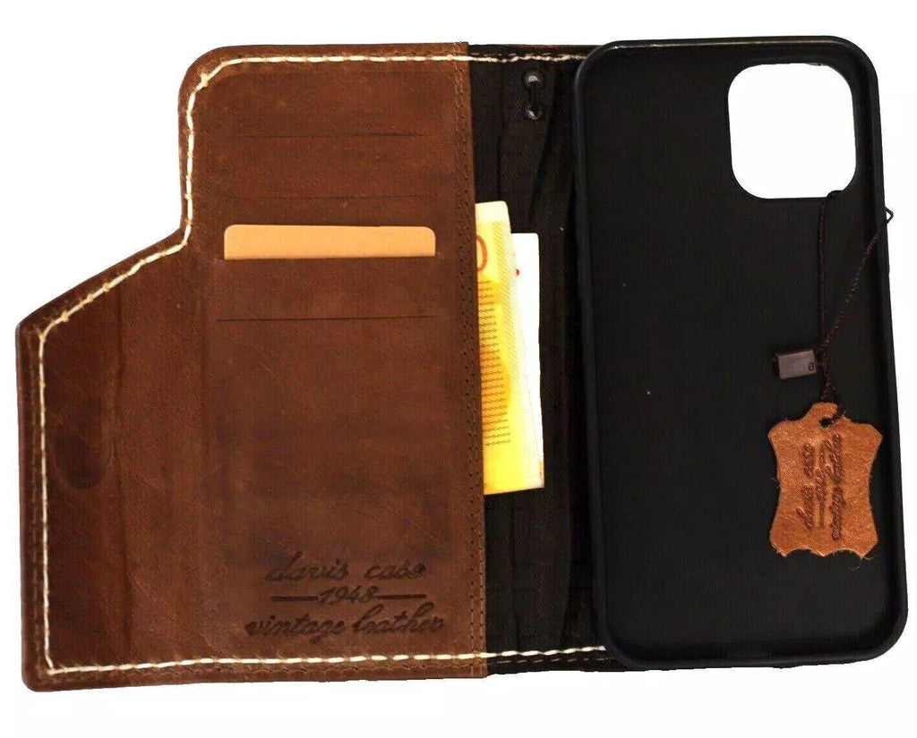 Genuine Leather iPhone Wallet Case: Vintage Book Style