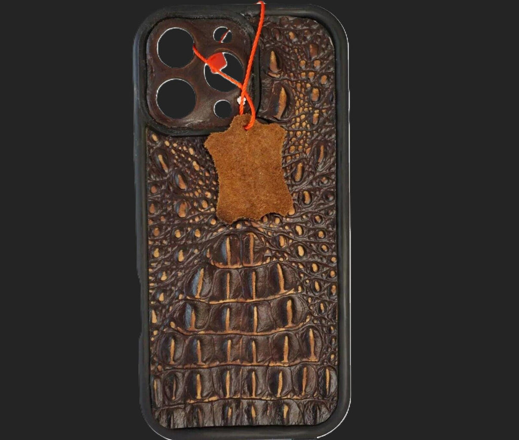 Handmade Genuine Leather iPhone Case: Crocodile Art Stitch
