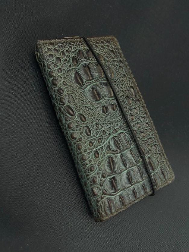 Handmade Leather Wallet Case for Google Pixel Fold: Green Crocodile Design