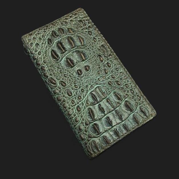 Handmade Green Leather iPhone Wallet Case: Removable Card Slots