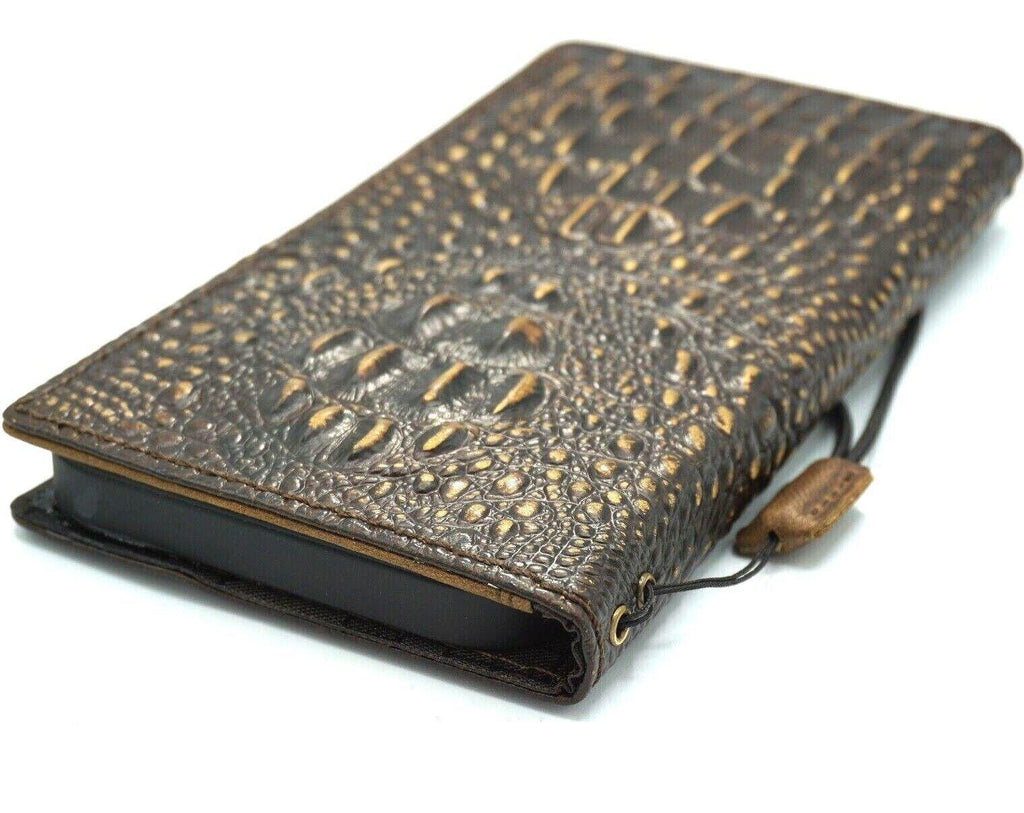 Genuine Leather Google Pixel Wallet Case: Vintage Crocodile Design