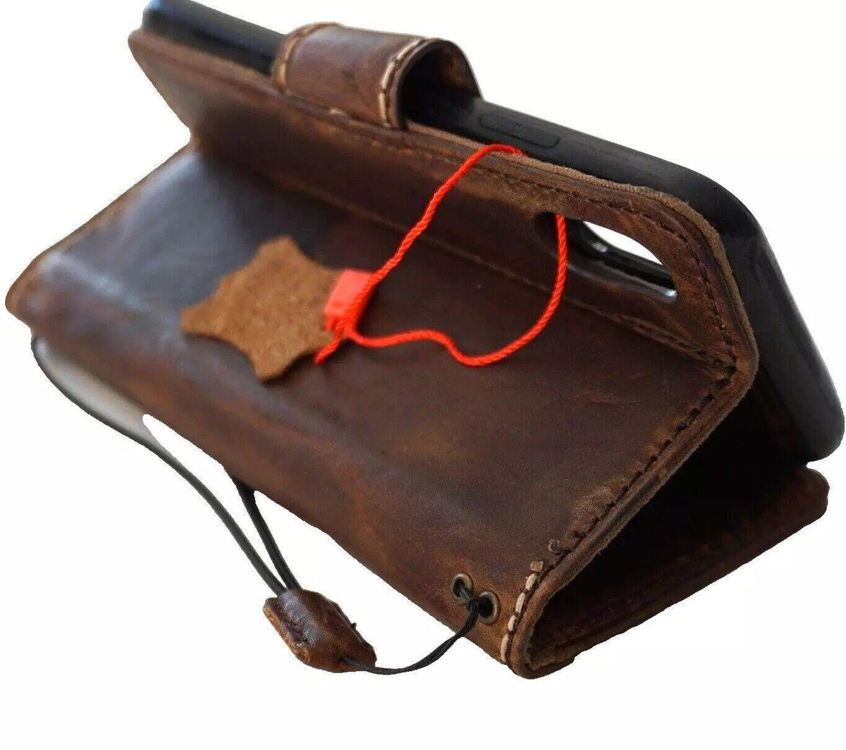 Handmade Leather iPhone Wallet Case: Vintage Book Design