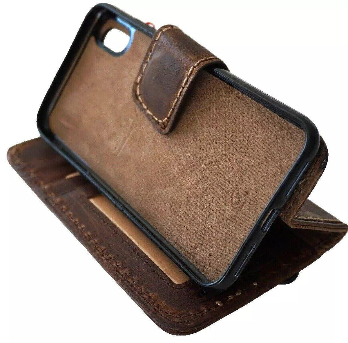 Handmade Leather iPhone Wallet Case: Vintage Book Design
