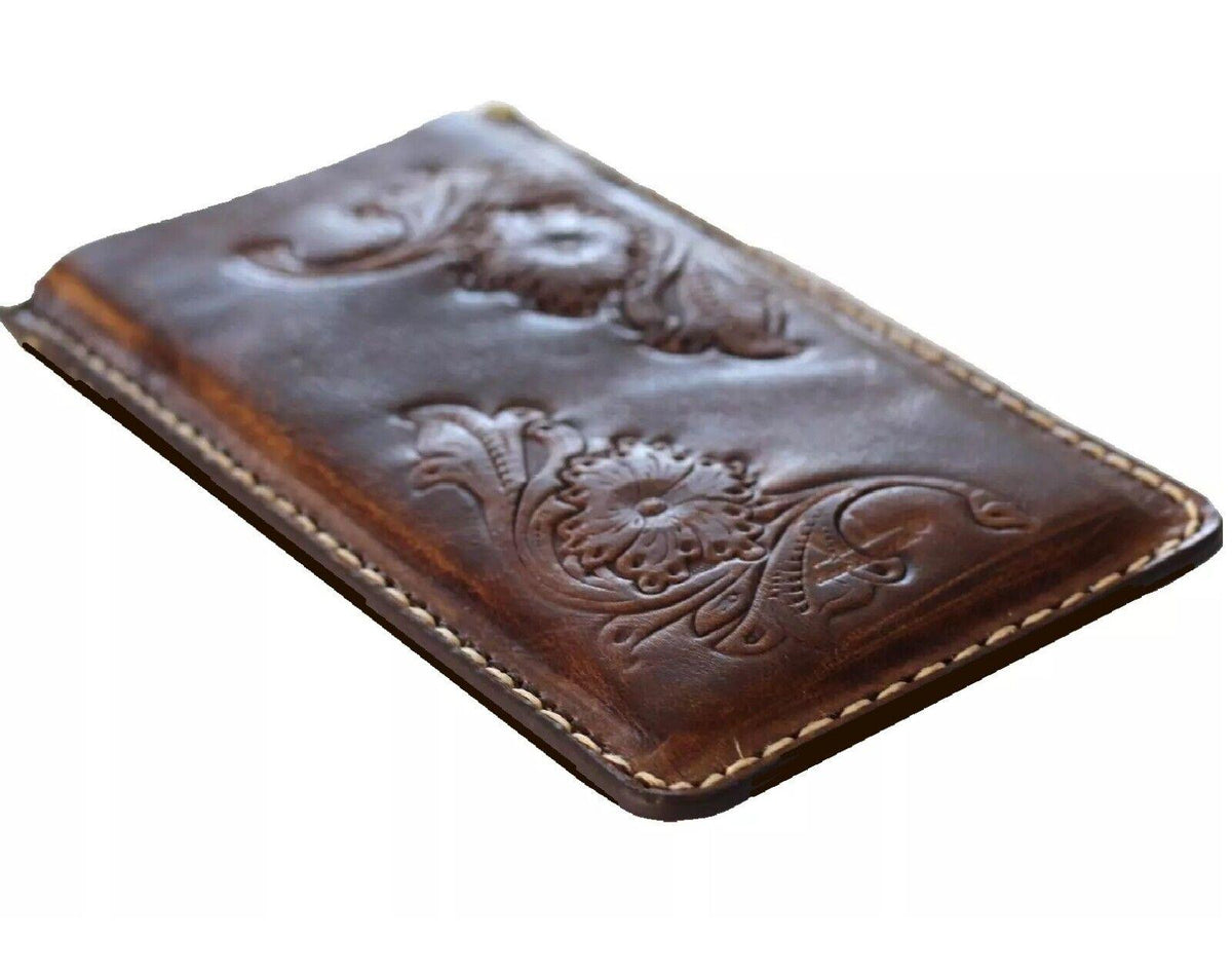 Handmade Leather Phone Case: Floral Tooled Wallet for Galaxy