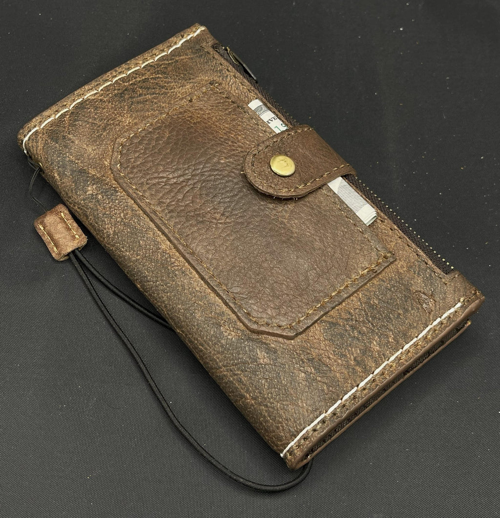 Handmade Leather Wallet Case for Google Pixel Fold: Art Book Design