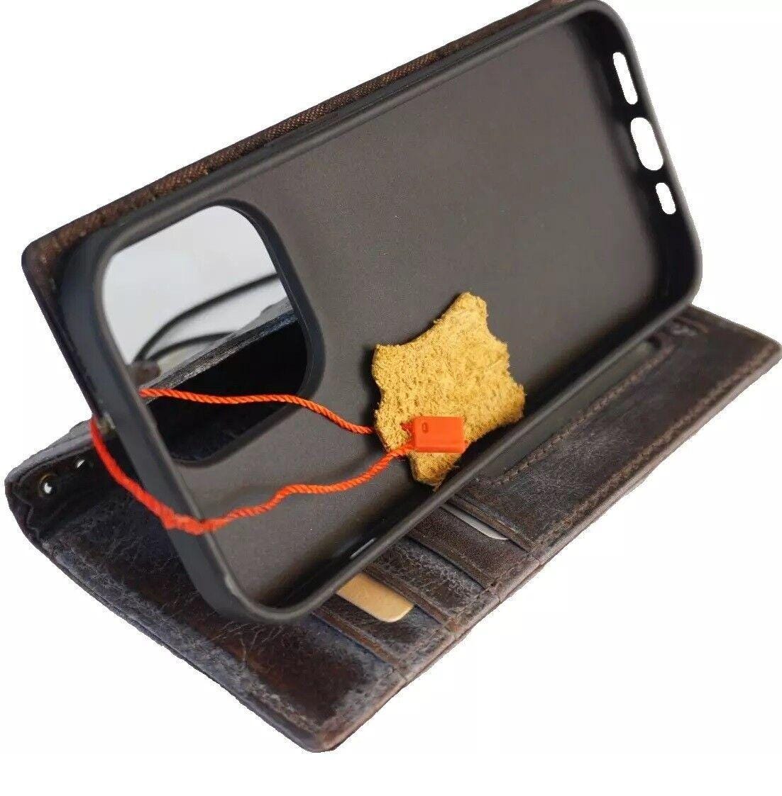 Ostrich Style Leather iPhone Wallet Case: Vintage Book Design