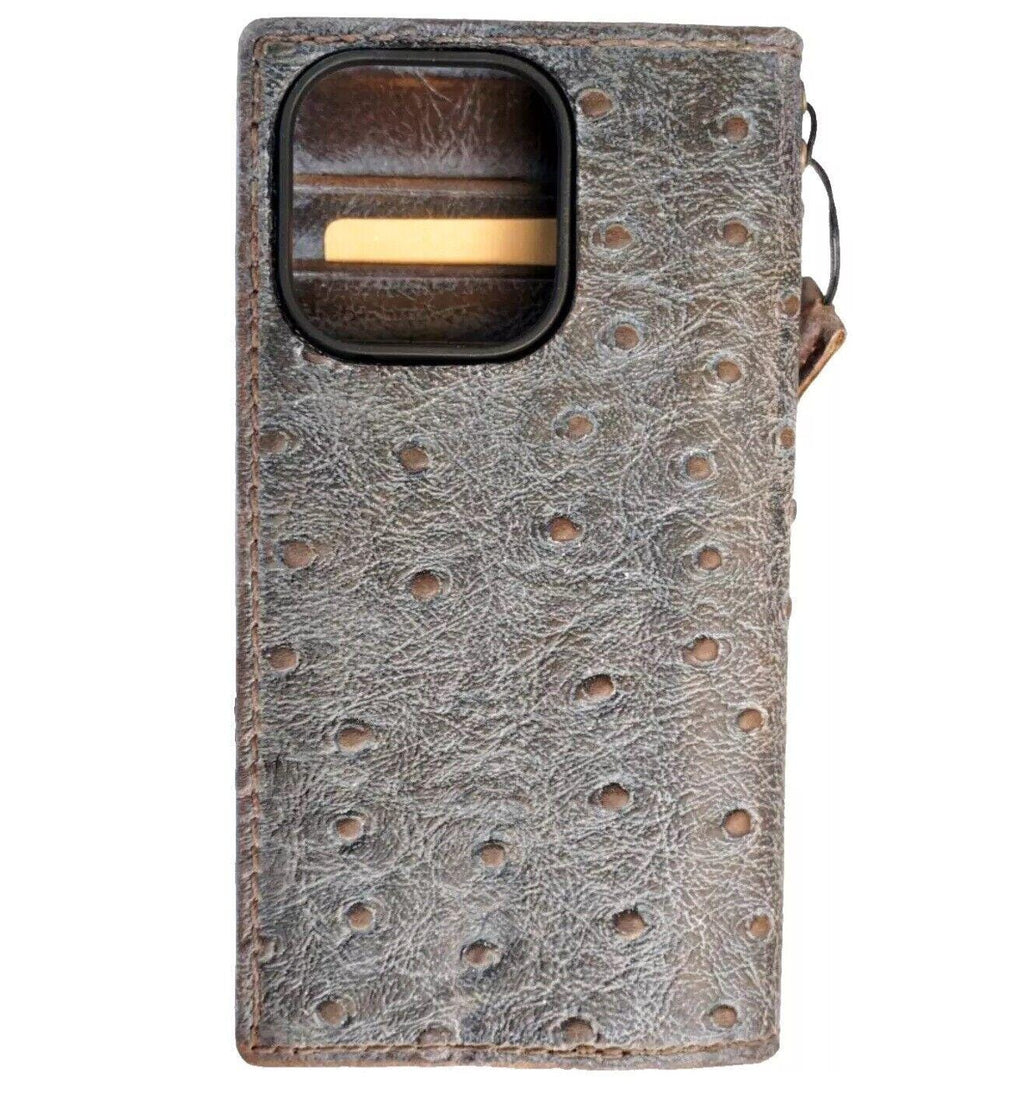 Ostrich Style Leather iPhone Wallet Case: Vintage Book Design