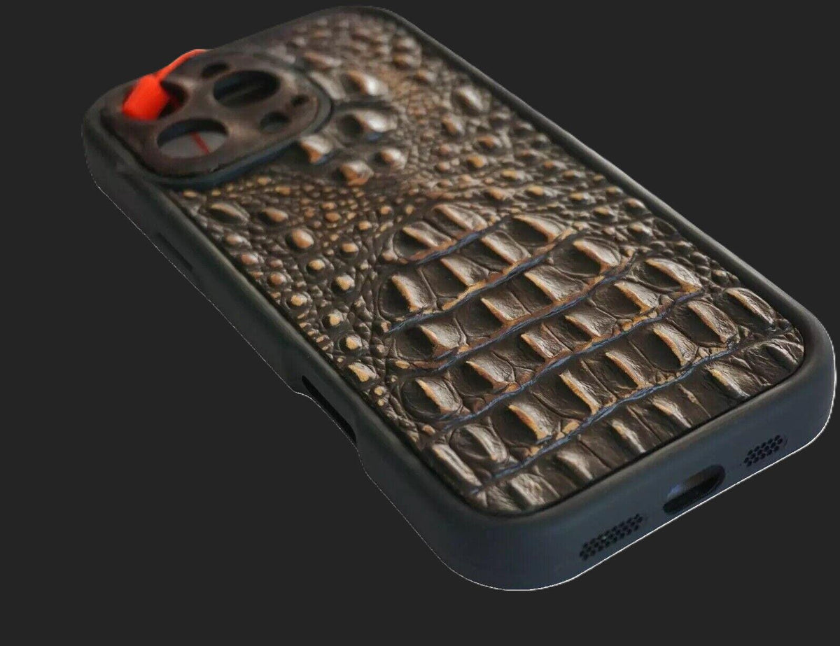 Handmade Genuine Leather iPhone Case: Crocodile Art Stitch