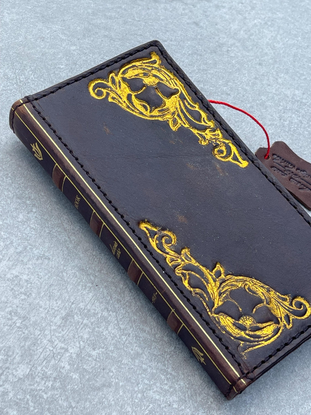 Vintage Book Style Leather iPhone Wallet Case: Gold Art Design
