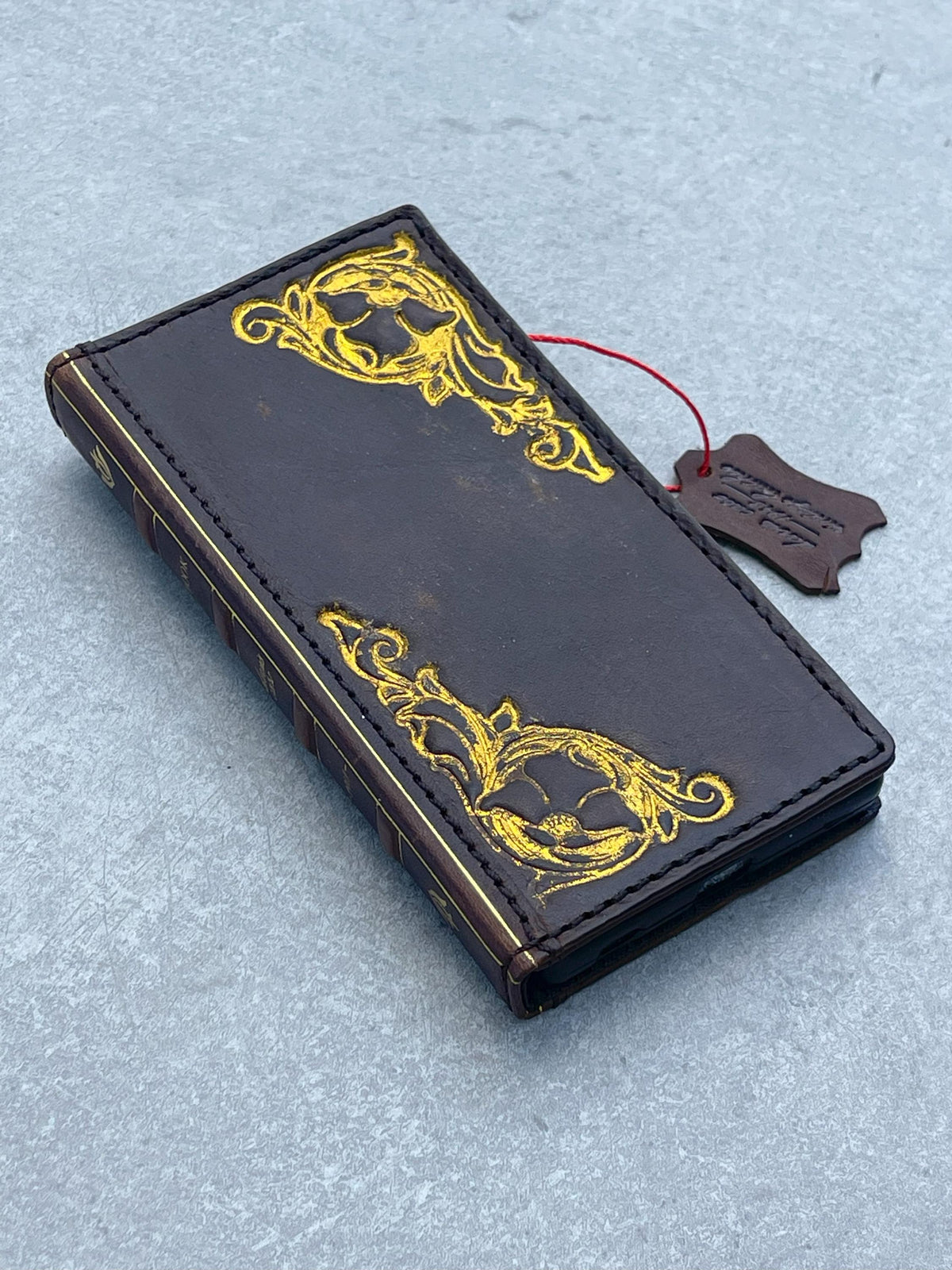 Handmade Leather Wallet Case for Galaxy Z Fold 2/3/4/5/6/7 - Golden Art Design