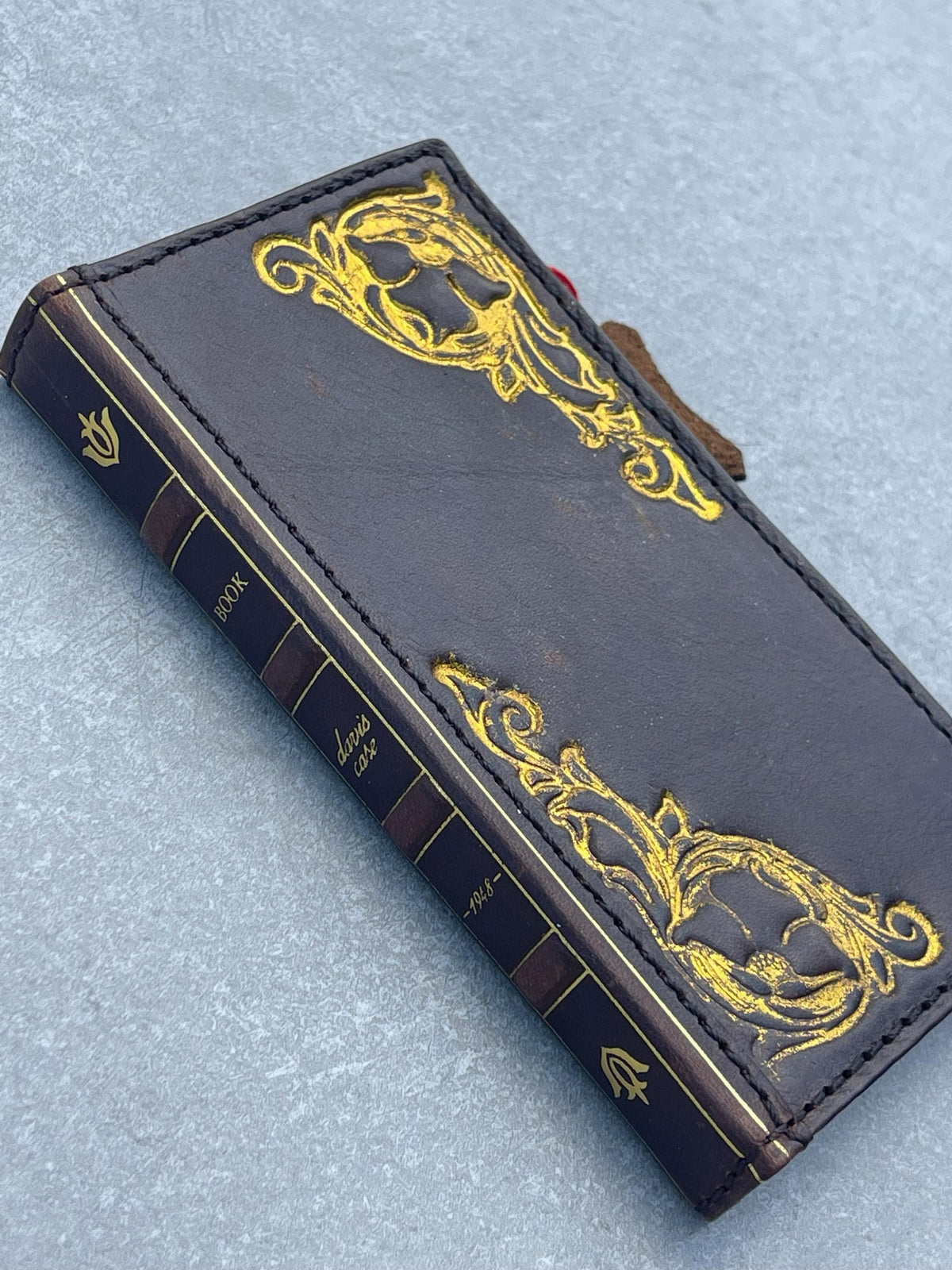 Handmade Leather Book Wallet Case for Galaxy: Gold Decoration