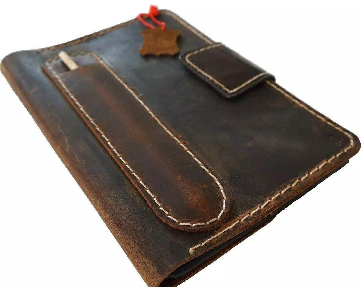 Vintage Leather iPad Case: Hand Sewn Wallet with Pen Holder