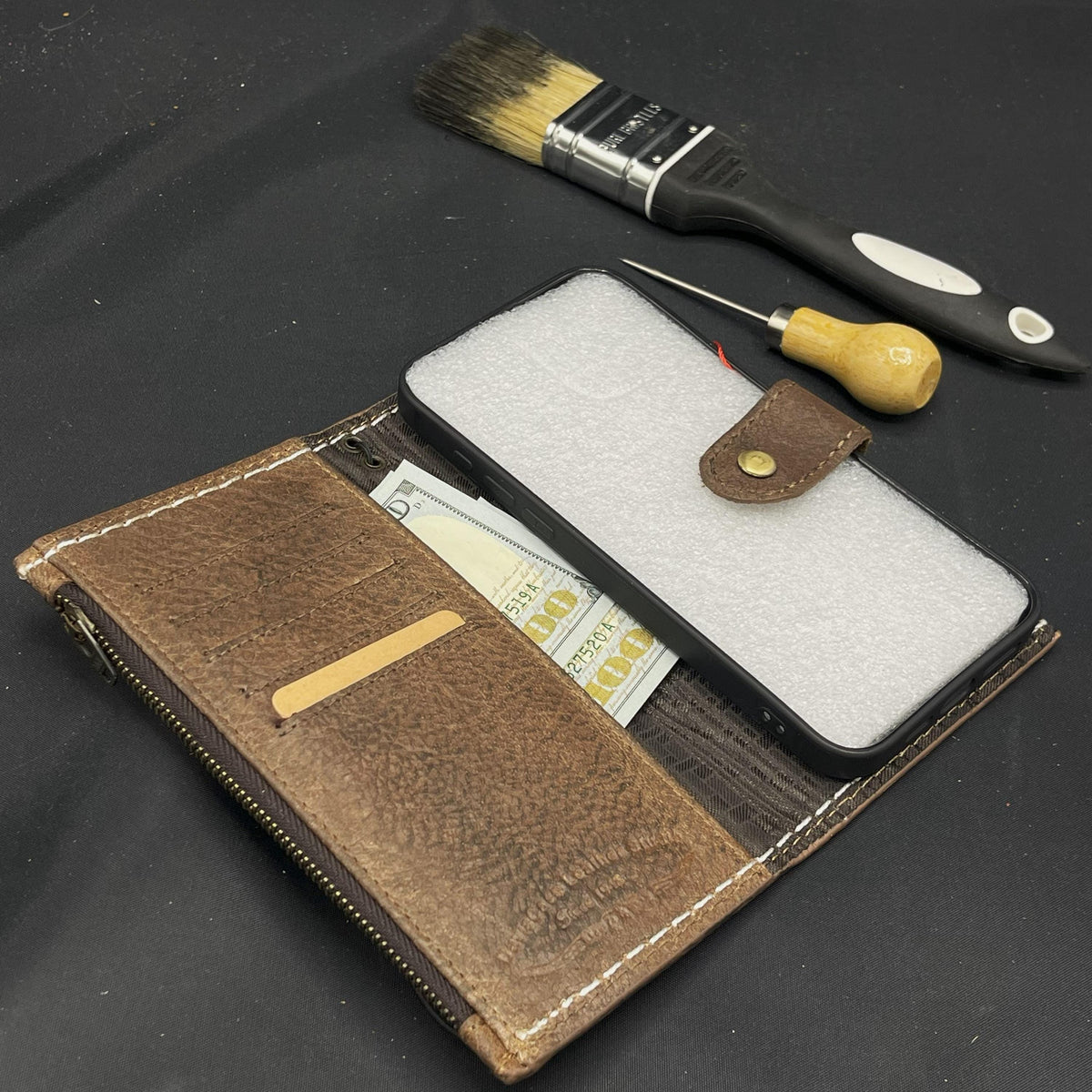 Handmade Leather Wallet Case for Galaxy Vivo X Fold 3 Pro