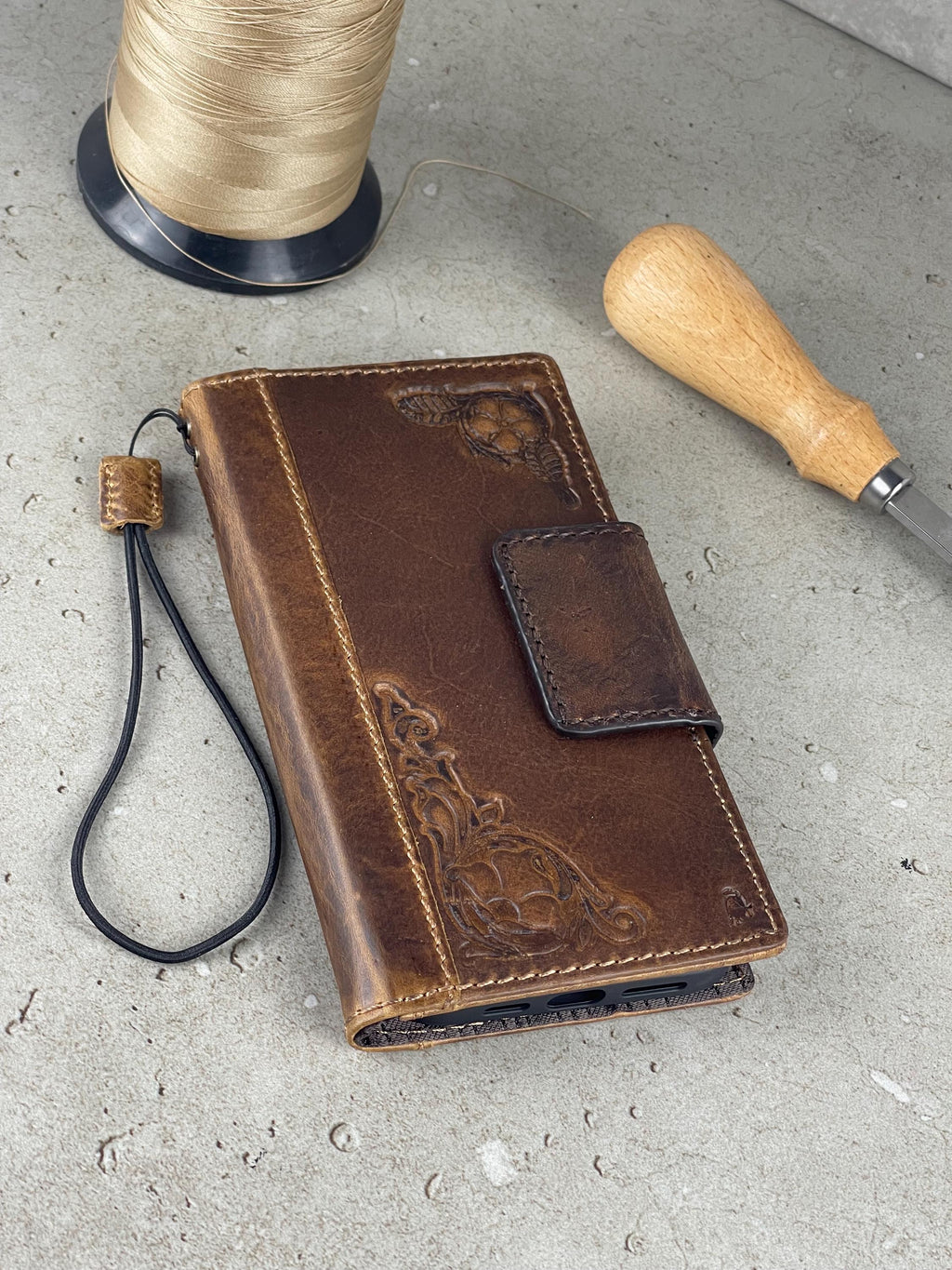 Handmade Leather Wallet Phone Case for Galaxy