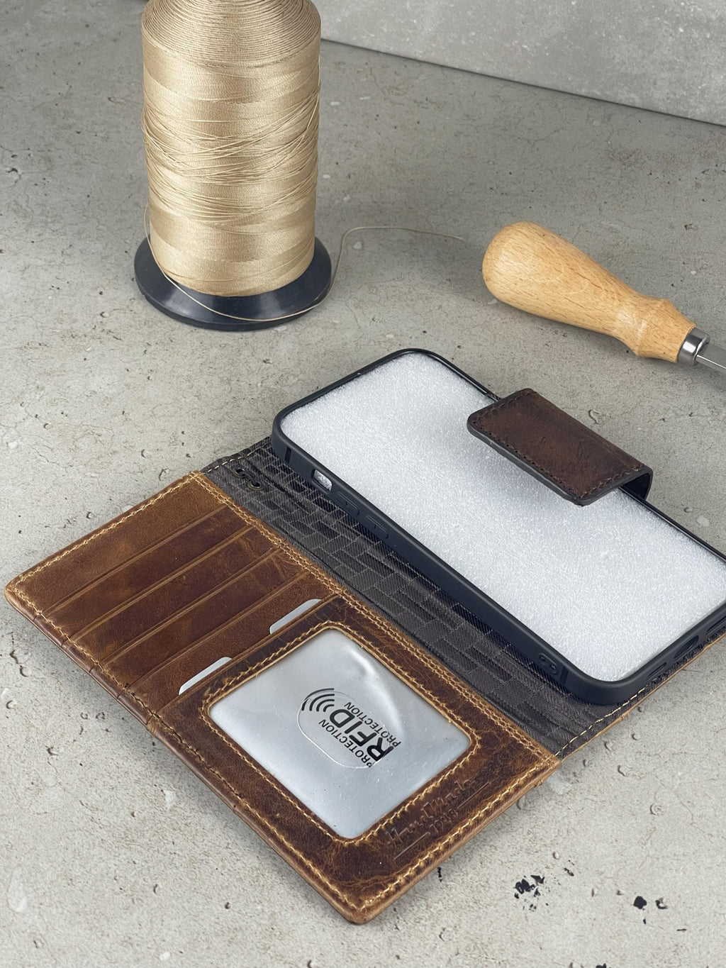 Handmade Leather Wallet Phone Case for Vivo X Fold 3 Pro