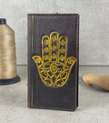 Handmade Leather Galaxy Z Fold Wallet Case: Golden Hamsa Art